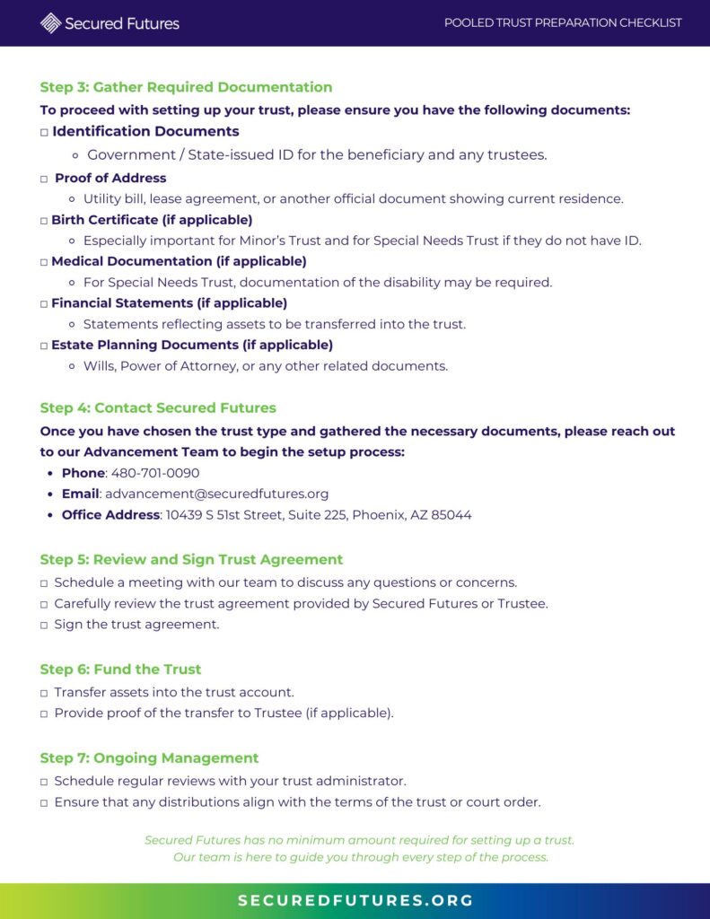 SF Pooled Trust Preparation Checklist